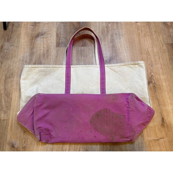 90s L.L. Bean Boat And Tote Bag Canvas Bag Pink Trim "Olive" Embroidered 26" - Picture 8 of 9